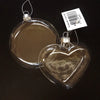 Flat glass hanging ornaments in clear glass with silver caps in circular and heart-shaped designs