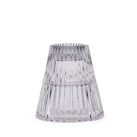 Clear glass flip dinner candle tealight holder in midnight grey with vertical ribbed texture for candles