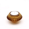 Amber-colored glass tea light holder with scalloped textured design for candles in antique amber finish
