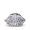 Clear glass flower flip dinner candle holder in midnight grey with faceted design and subtle swirling patterns for candles