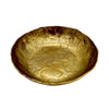 A golden hammered metal bowl with a textured circular pattern in a forged antique finished style
