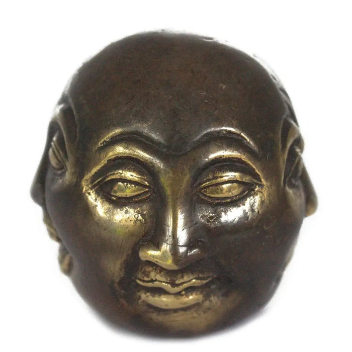 Antique bronze four face buddha head pendant with golden accents and serene facial expression 6cm