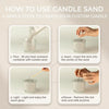 A clear glass container holding white candle sand for the fragranced latte beige candle sand pure serenity with tonka bean