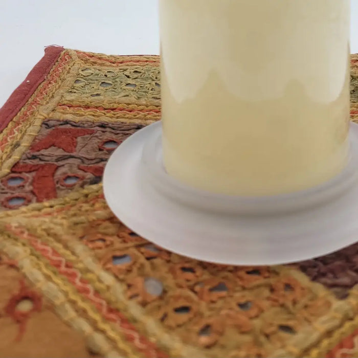 Cream pillar candle with smooth finish on a white ceramic frosted glass stand fits up to 9.5cm diameter for christmas pillar candles