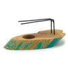 Greenwash gamal wood palo santo heater in teal and natural wood with rustic boat shape and black wire rack holder