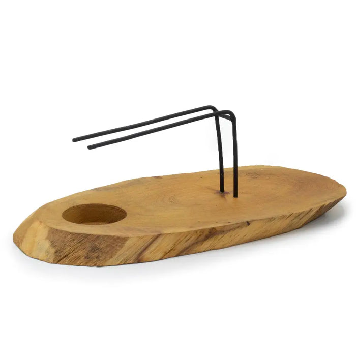 Natural wood gamal wood palo santo heater board with black metal stand for holding palo santo sticks