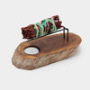 Rustic gamal wood palo santo heater in whitewash with built-in tea light holder and metal stand holding sage bundle