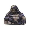 Polished blue and gray jasper gemstone Buddha figurine with a smooth glossy finish made from sera stone