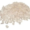 A pile of clear quartz gemstone chips with faceted translucent milky surfaces weighing 1kg
