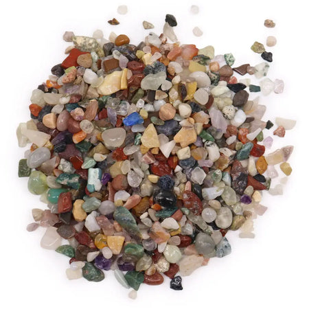 A vibrant mix of polished multicolored natural gemstone chips in various shapes and sizes weighing 5kg