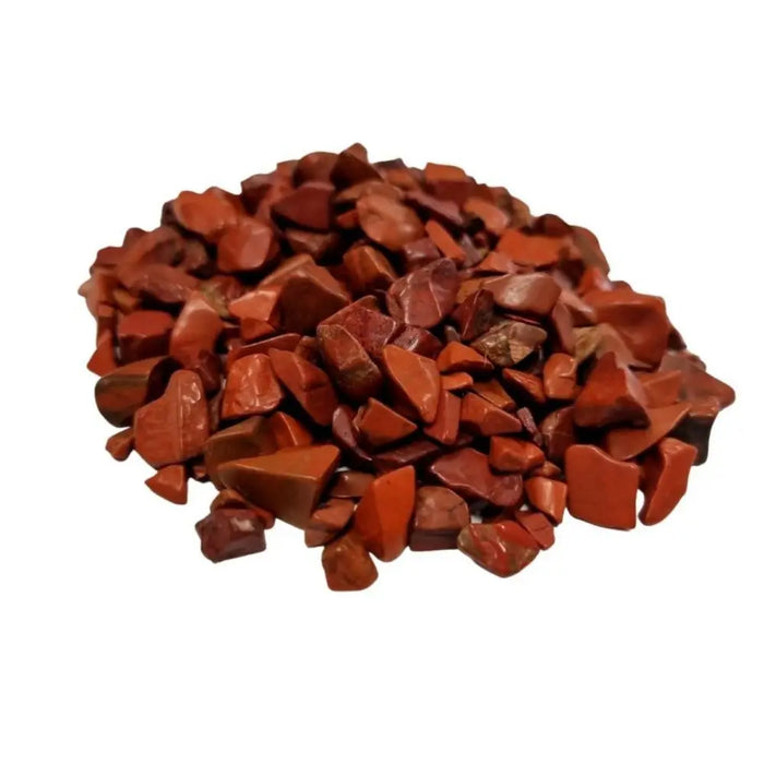 A pile of smooth, jagged red jasper gemstone chips with a glossy finish weighing 1kg