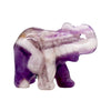 A polished purple and white striped amethyst lucky elephant figurine made of gemstone