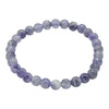 A delicate stretchy amethyst gemstone manifestation bracelet with smooth purple beads and subtle gray and white veins