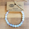 Opalite gemstone bracelet with smooth round beads in soft blue and white hues for mood and stone energy benefits