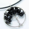 Silver wire wrapped gemstone tree of life pendant with black agate tumbled stones on a chain necklace