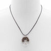 Silver-toned circular life pendant with tiger eye stones on black cord offering grounding energy benefits