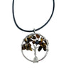 Silver wire wrapped tree of life pendant with tiger eye stones on black leather cord for grounding energy