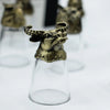 Antique bronze brass bull-head cocktail glass topper with ornate collar from bottoms up shot glasses mystical creatures set