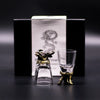 Gift set of 6 bottom up shot glasses with clear glass bodies and brass colored golden dragon mystical creatures accents