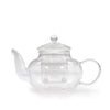 Clear glass infuser teapot with matching lid and handle featuring internal infuser for steeping tea leaves 400ml