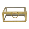 A small rectangular glass jewellery box with a brass frame and handle for storing precious pieces by Shoeless Joe
