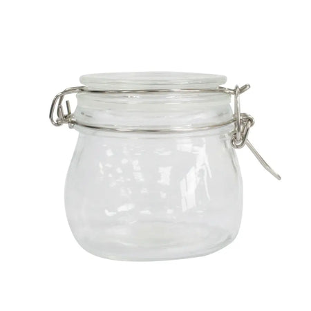 Clear glass kilner storage jar with silver metal clasp lid available in four sizes for versatile kitchen use