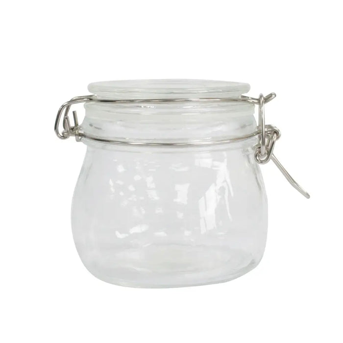 Clear glass kilner storage jar with silver metal clasp lid available in four sizes for versatile kitchen use