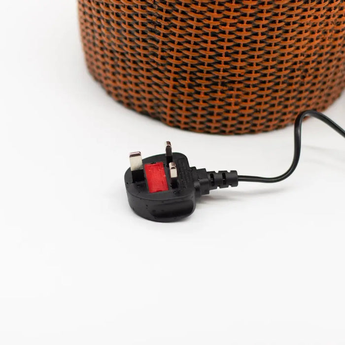 Black uk-style three-pin power plug with red grounding clip and cord for grand water feature greek urn with crystal ball