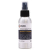 A sleek silver aluminum spray bottle of grapefruit and rosemary essential oil mist to reduce stress levels