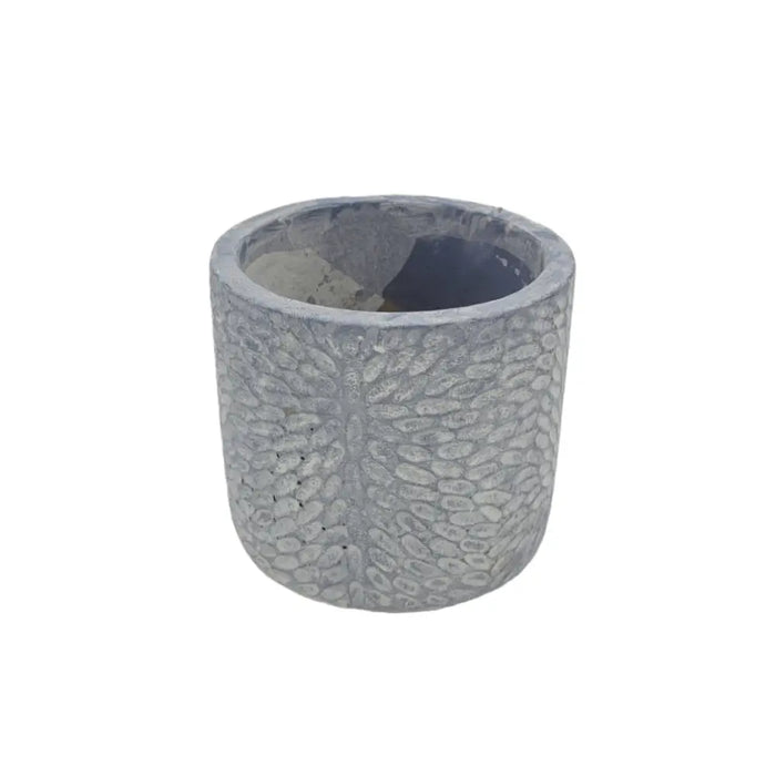 Gray concrete plant pot with a textured pebble surface for indoor or outdoor use