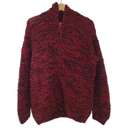 Gringo fairtrade wool hoodie in black and red marled knit with a high collar and zip-up front