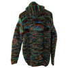 Gringo fairtrade chunky wool hoodie with multicolored green blue red and brown marled knit pattern