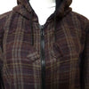 Dark brown and black plaid brushed cotton gringo fairtrade hooded jacket with zipper and front pockets