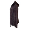 Dark brown plaid hooded jacket with drawstring hem and neckline made from brushed cotton by gringo fairtrade