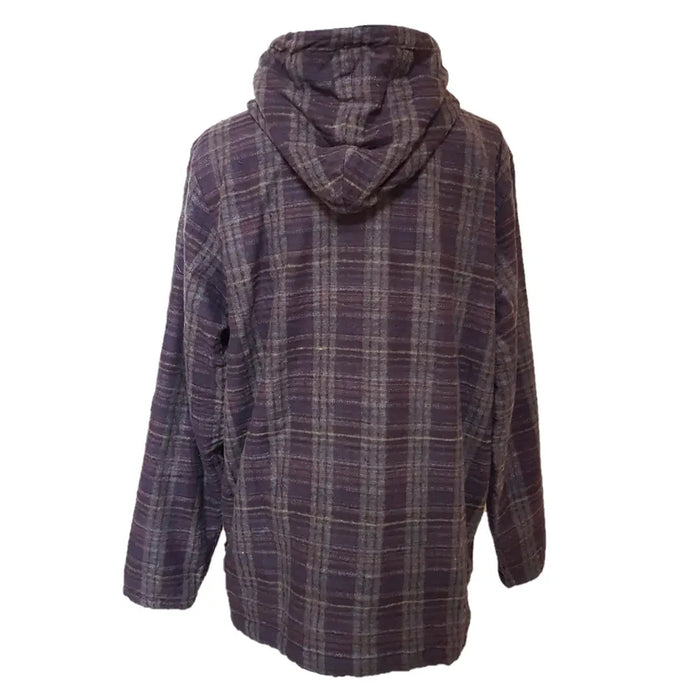 A dark gray and white plaid gringo fairtrade hooded jacket made of soft brushed cotton fabric