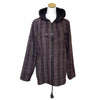 Dark purple and gray plaid brushed cotton gringo fairtrade hooded jacket with black fleece lining and zip-up front