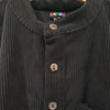 Black corduroy grandad shirt with brown buttons and gringo label made from fairtrade cotton