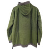 Green gringo fairtrade fleece-lined cotton hoodie with textured fabric and black white striped trim on collar cuffs and hem