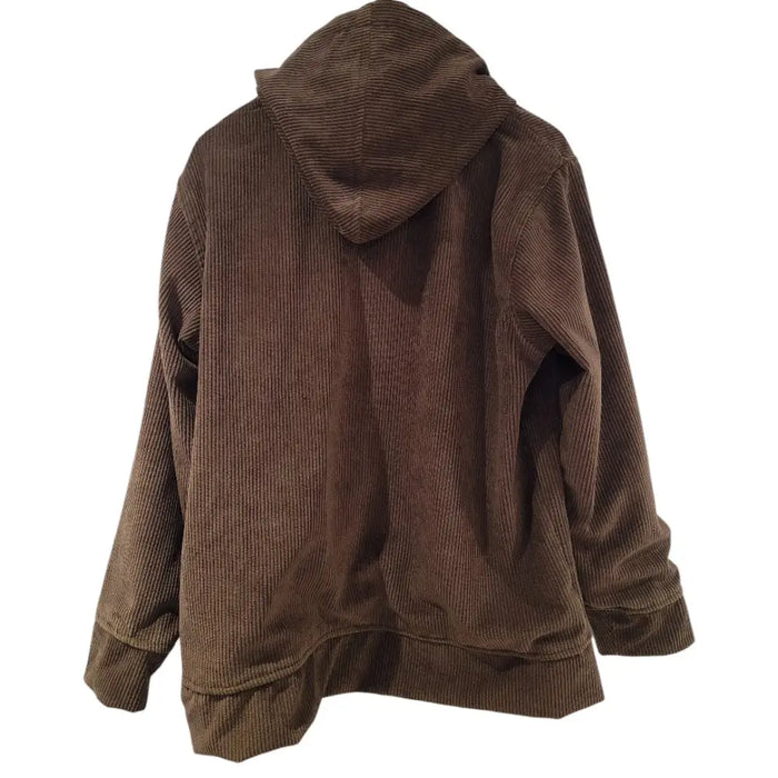 Brown lined cord hoodie made of corduroy fabric with a hood from gringo fairtrade collection