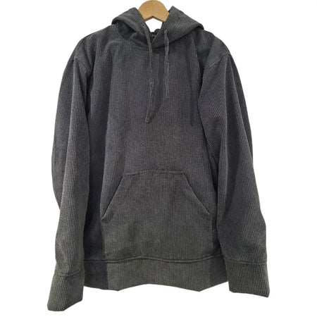Dark gray gringo fairtrade lined cord hoodie with ribbed texture and front pocket made from corduroy material