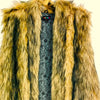 Gringo fairtrade long-length sleeveless faux fur coat in golden-brown and black gradient with floral embroidered lining