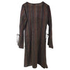 Green and brown gringo fairtrade tunic dress with tie sleeves vertical stripes and subtle lurex shimmer