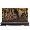 A guohua picture stone large landscape screen with dark brown and golden brushstrokes on gray textured surface