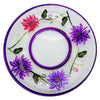 Hand-painted glass candle plate with purple wild flowers and green vines on a glossy purple rim saucer