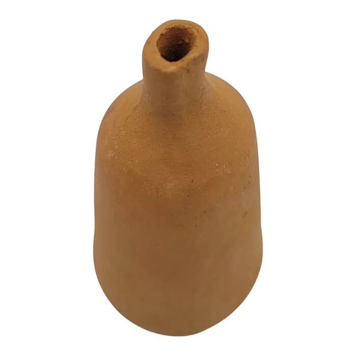 Earthenware handcrafted terracotta incense stick holder with narrow neck and rounded body in natural clay color