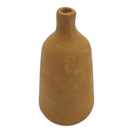 Handcrafted terracotta incense stick holder with narrow neck and rounded body in matte terracotta finish