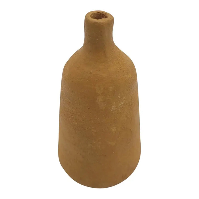 Handcrafted terracotta incense stick holder with narrow neck and rounded body in matte terracotta finish