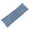 Handmade indigo runner cotton rug with blue and white geometric pattern and fringed edges in heerak style