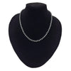 Silver beaded necklace with small faceted hematite barrel beads on a delicate uniform chain