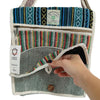 Colorful striped hemp laptop messenger bag with herringbone pattern and embroidered himalayan label